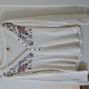 Anthropologie Plicro Floral Tapestry Waffle Thermal Shirt -Henley